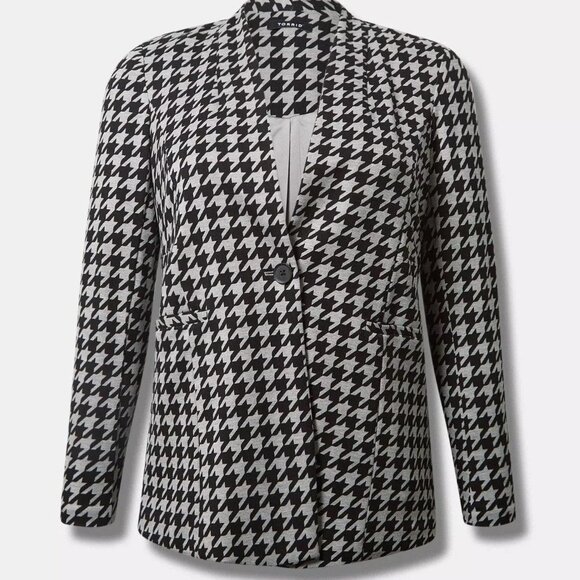 Torrid sz 3X Longline Ponte Knit Blazer Gray Black Houndstooth - Picture 3 of 4